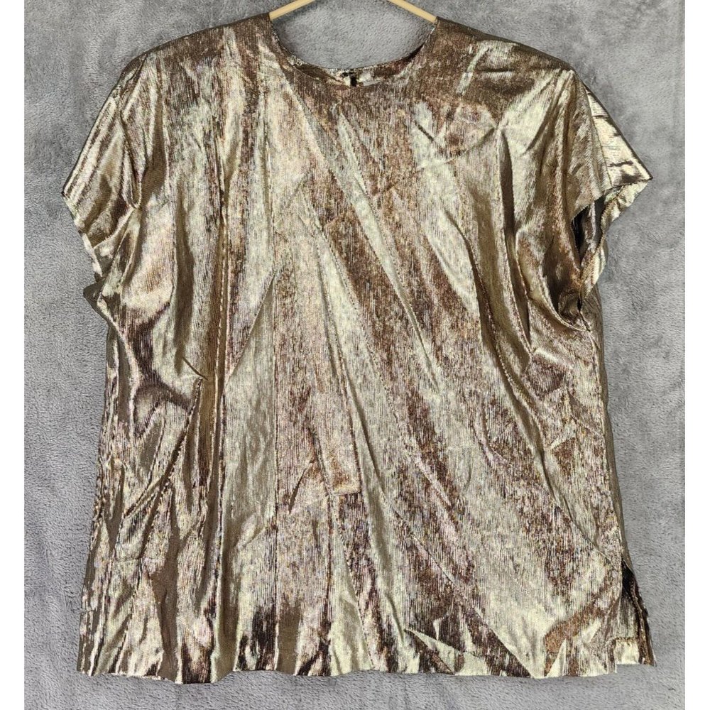 Fitting Image Shirt Womens 18W Gold Metallic Retro Grannycore Vintage Made USA‎